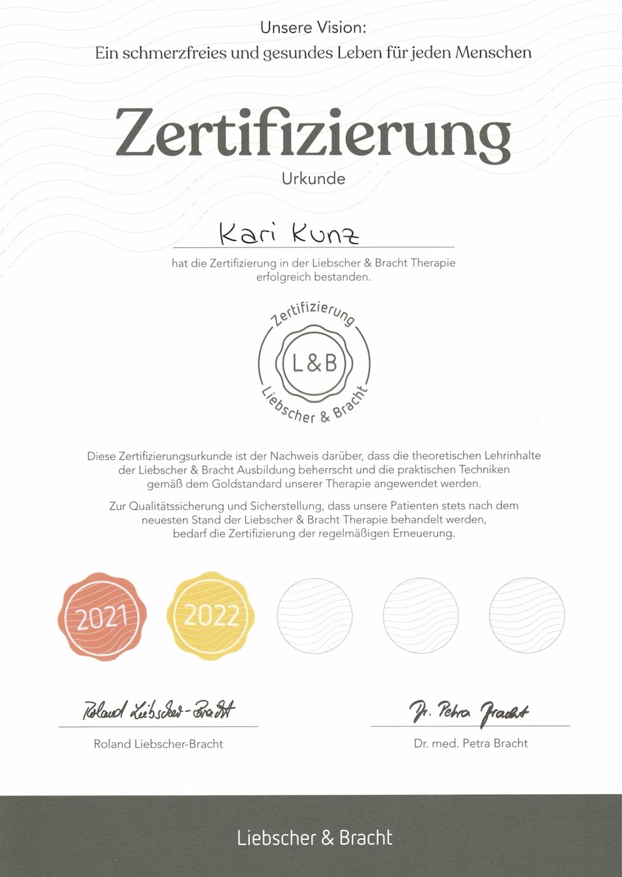 Reflextorium in Zug / Cham | Kari Kunz | Liebscher-Bracht-Zertifikat 2022