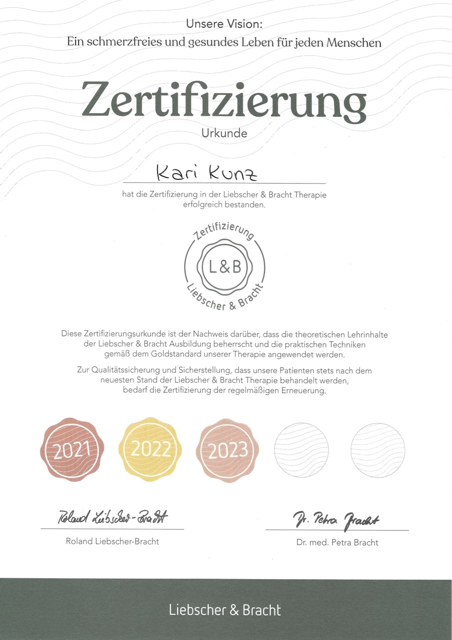 Reflextorium in Zug / Cham | Kari Kunz | Liebscher-Bracht-Zertifikat 2023