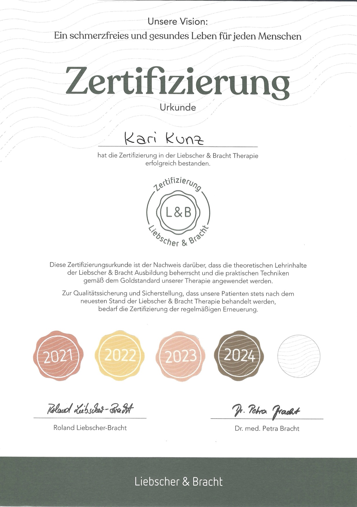 Reflextorium in Cham / Zug | Kari Kunz | Liebscher und Bracht-Therapie | Zertifikat 2024