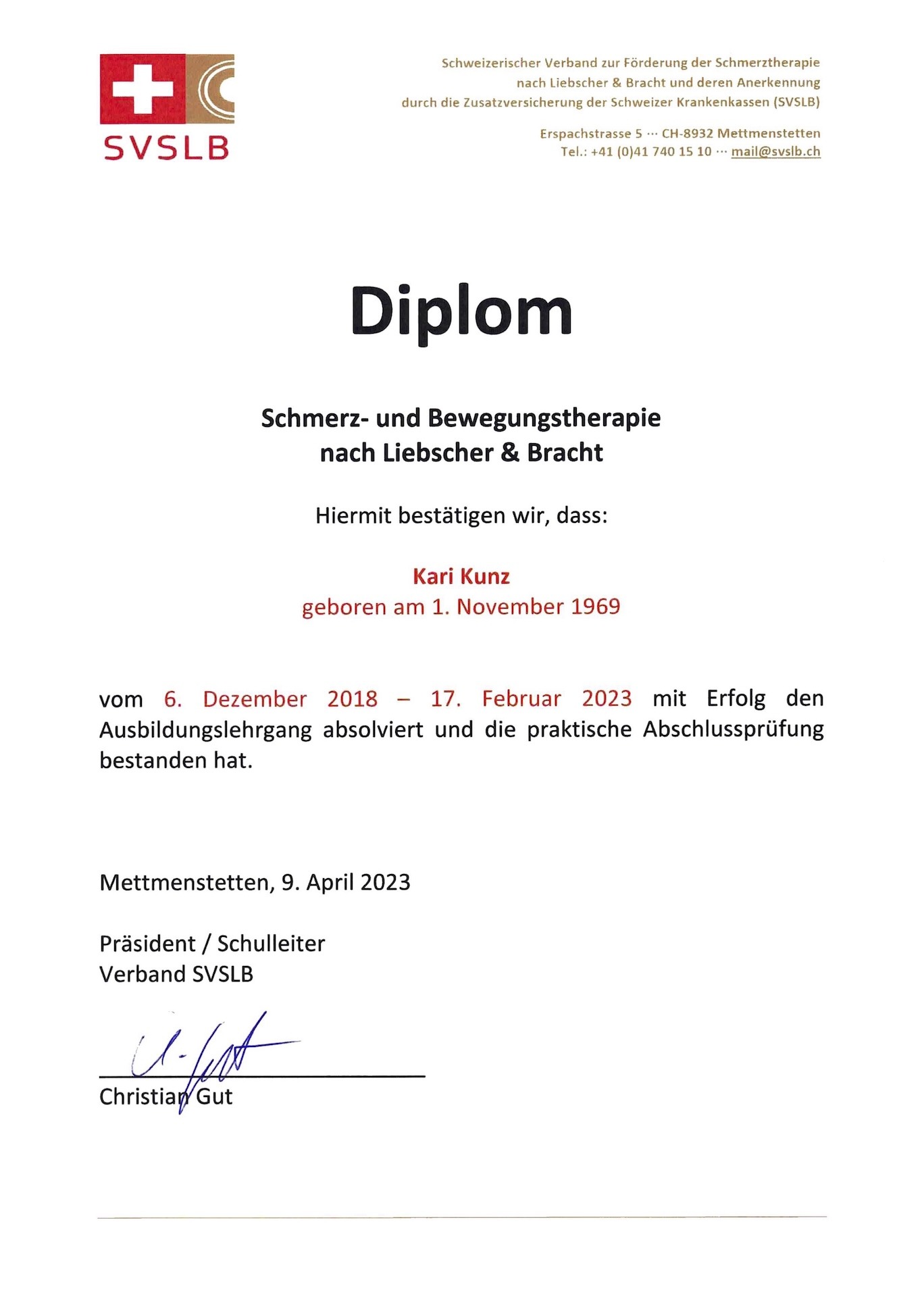 Reflextorium in Cham / Zug | Kari Kunz | Liebscher und Bracht-Therapie | Osteopressur | Engpass-Übung | Zertifikat SVSLB 2023