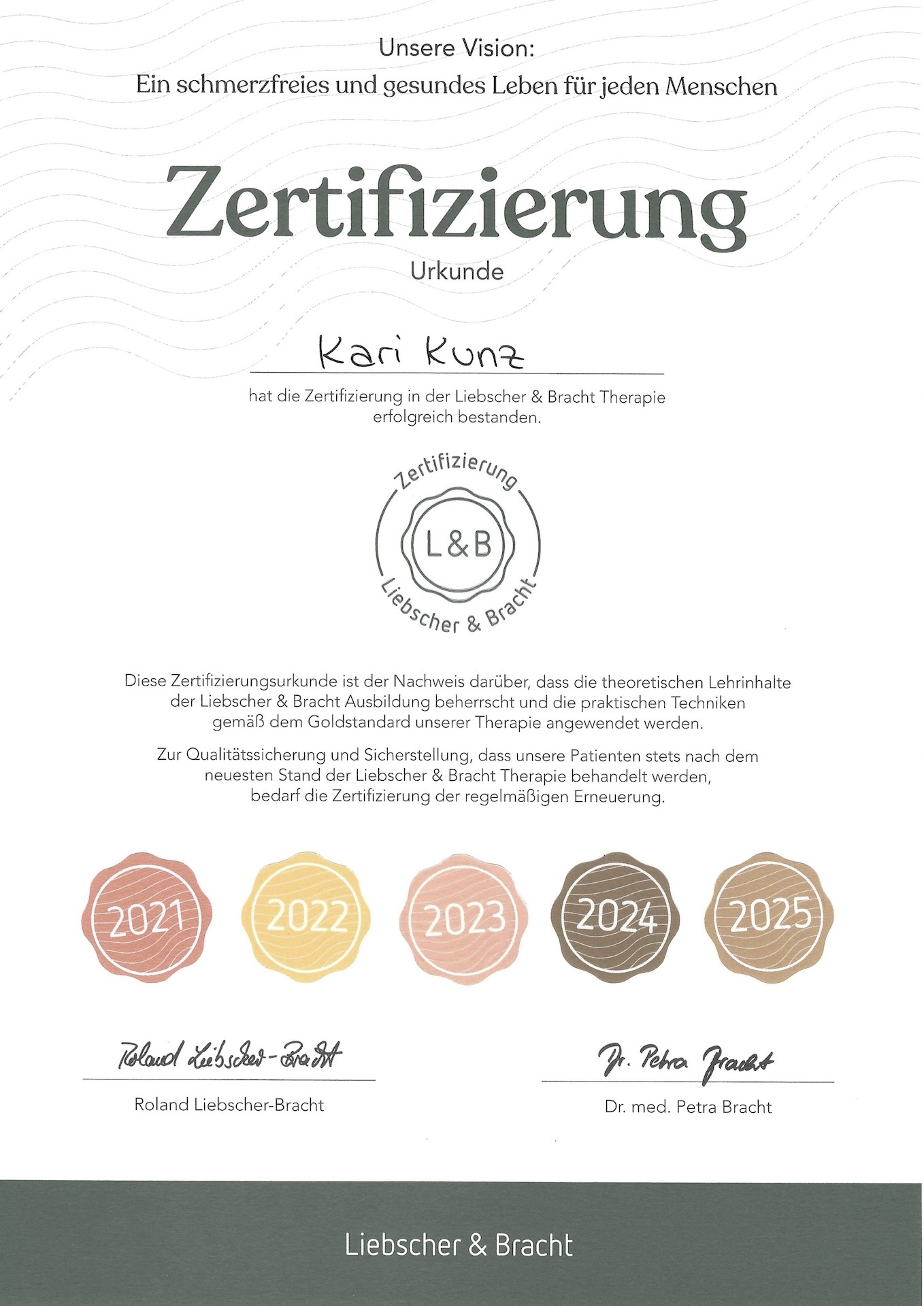 Reflextorium in Cham / Zug | Kari Kunz | Liebscher und Bracht-Therapie | Zertifikat 2025